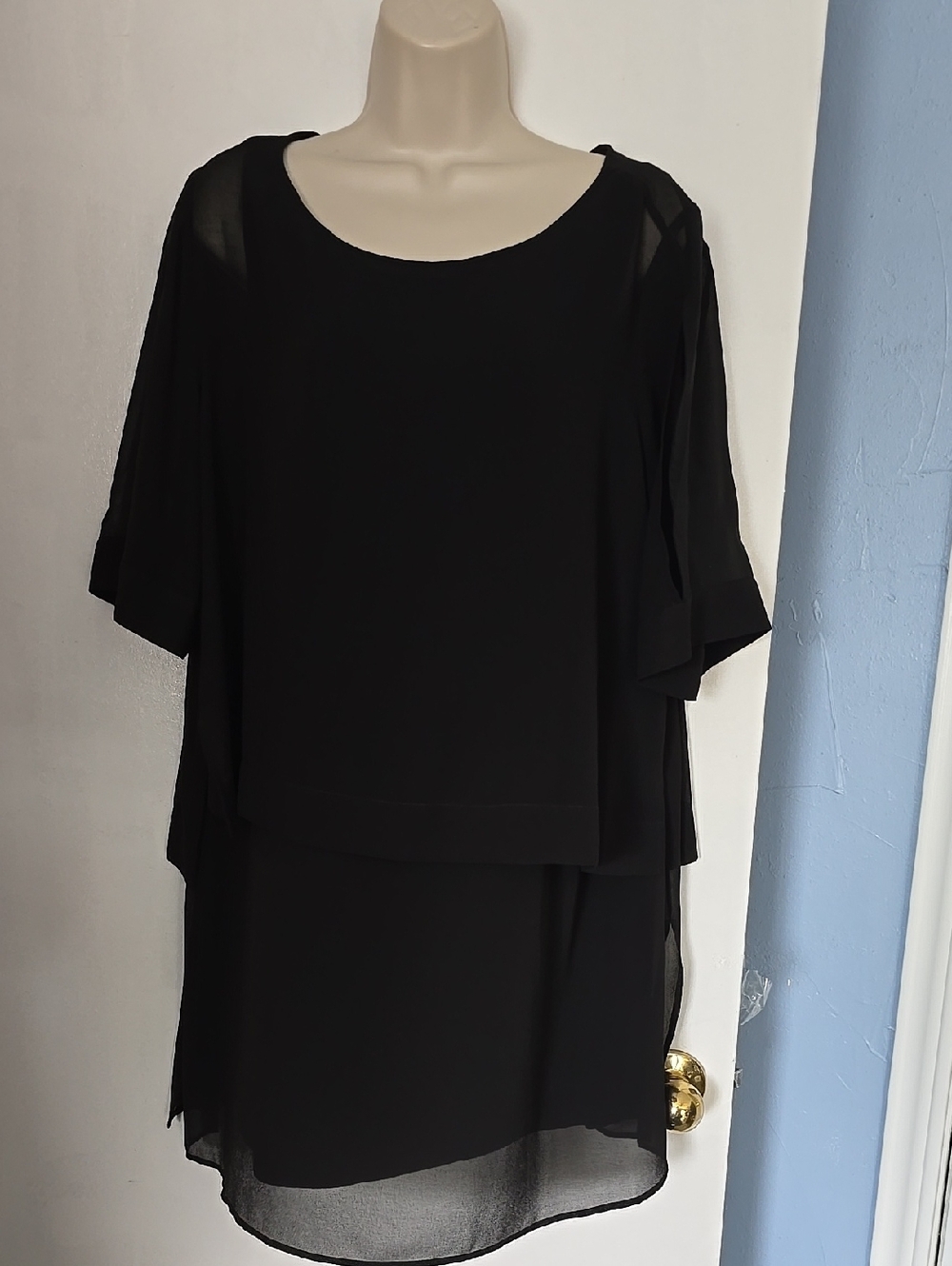 Chico's Black Chiffon Layered Tunic Split Sleeve Size L Chico's 2 NWOT